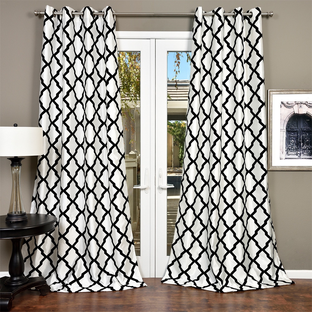 Lambrequin Trellis Bold Flocked Curtain Panel Silver Size 54 x 96