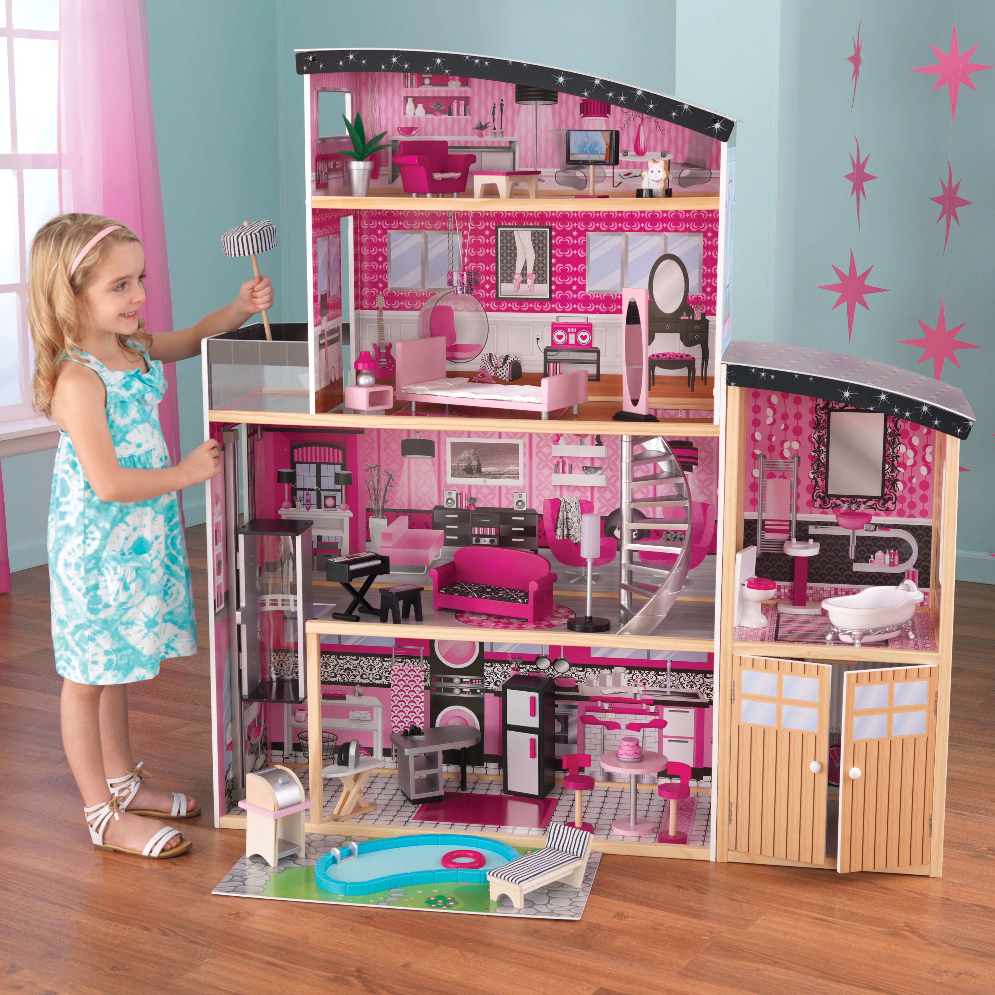 dollhouse with elevator and pool