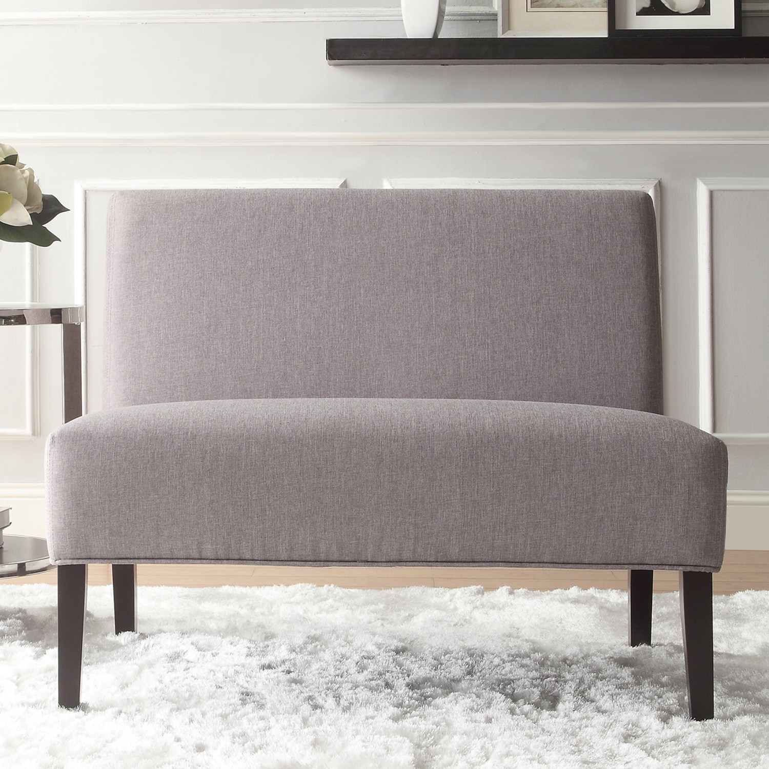 Inspire Q Wicker Gray Linen 2 seater Armless Accent Loveseat