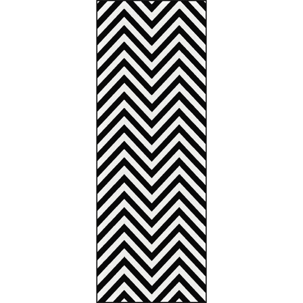 Metropolis Black and White Chevron Area Rug (2'7 x 7'3) Runner Rugs