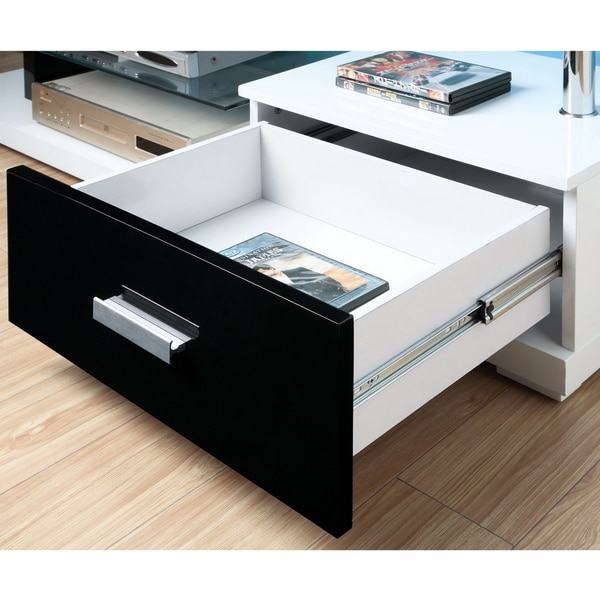 55/" Modern Black White Tempered Glass Top High Gloss Lacquer Coating TV Console