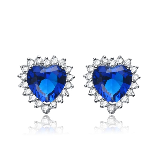 Collette Z Sterling Silver Blue Cubic Zirconia Heart-shape Earrings