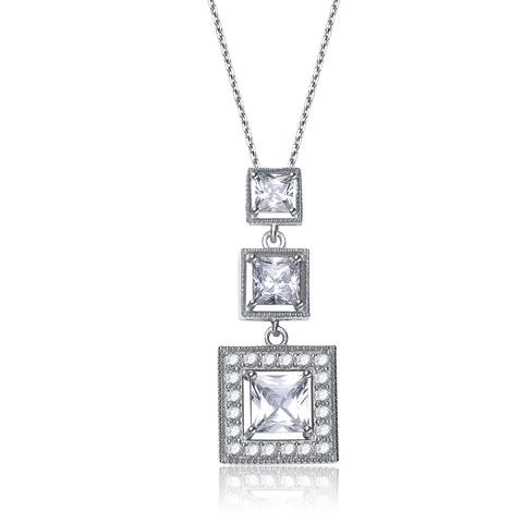Collette Z Silver Cubic Zirconia Square Graduated Style Necklace