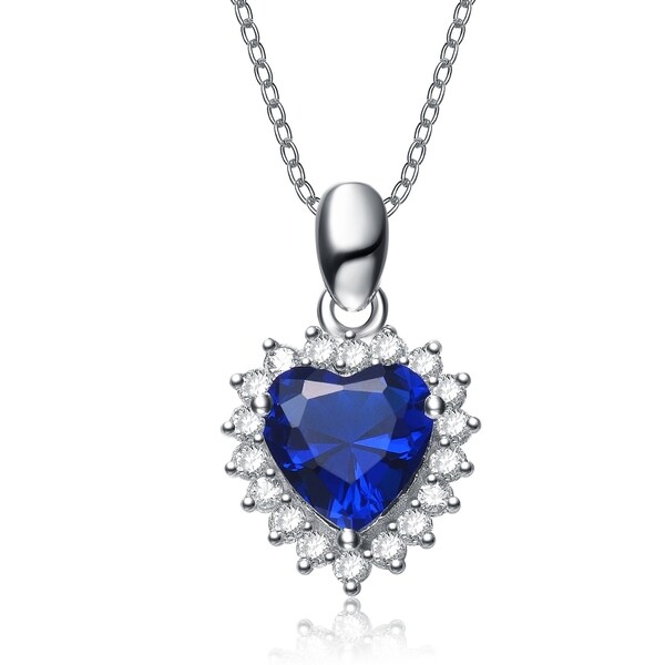 Collette Z Sterling Silver Blue Cubic Zirconia Heart-shape Necklace