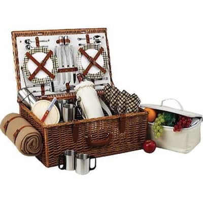 Picnic at Ascot Dorset Basket for Four with Coffee Set and Blanket Wicker/Gazebo