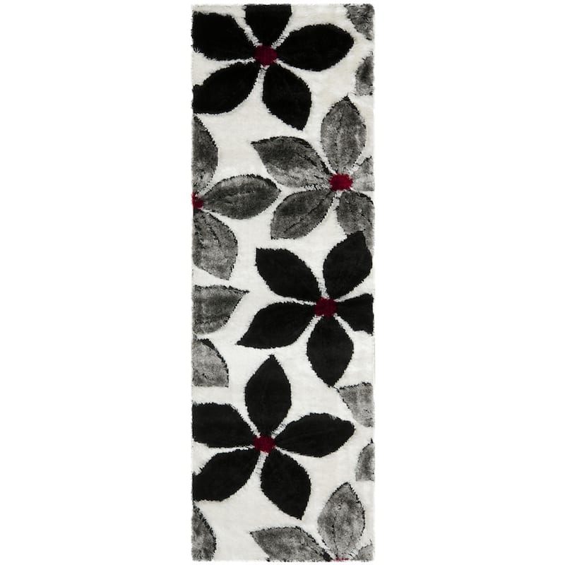 SAFAVIEH Miami Shag Dervla Floral 1.5-inch Thick Rug - 2'3" x  6' - Black/Multi - Runner/Rectangle