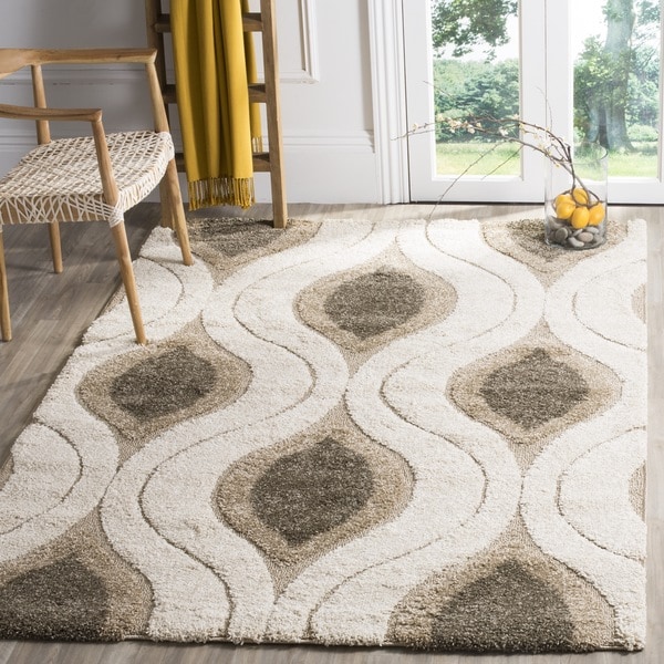 Safavieh Florida Shag Cream/ Smoke Geometric Ogee Rug - 11' x 15'