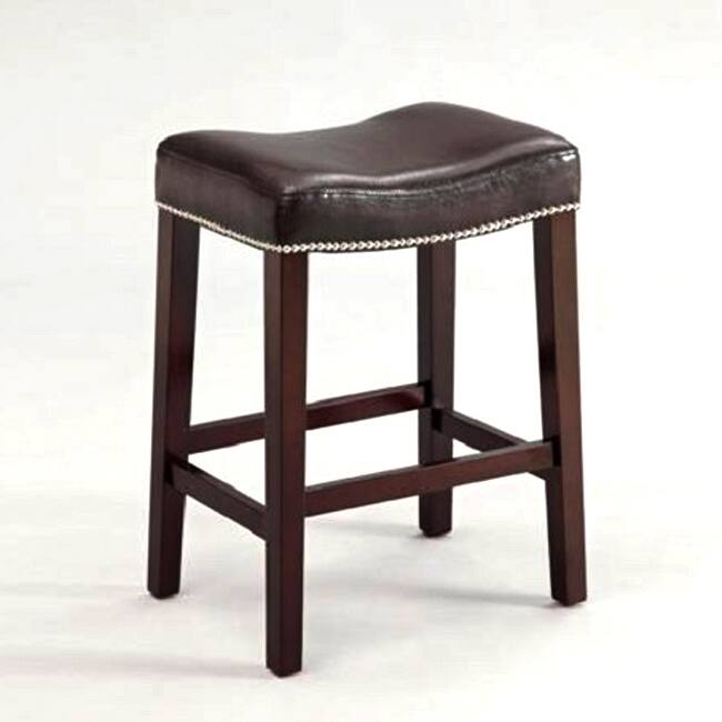 Nailhead Saddle Espresso Leather Counter Height Bar Stools (Set of 2)