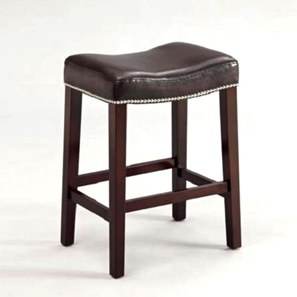 Nailhead Saddle Espresso Leather Counter Height Bar Stools (Set of 2