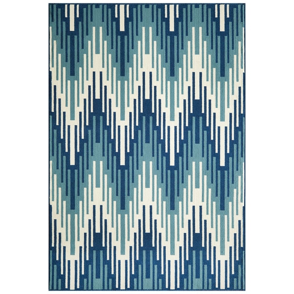 Indoor/Outdoor Blue Ikat Rug (2'3 x 4'6) Accent Rugs