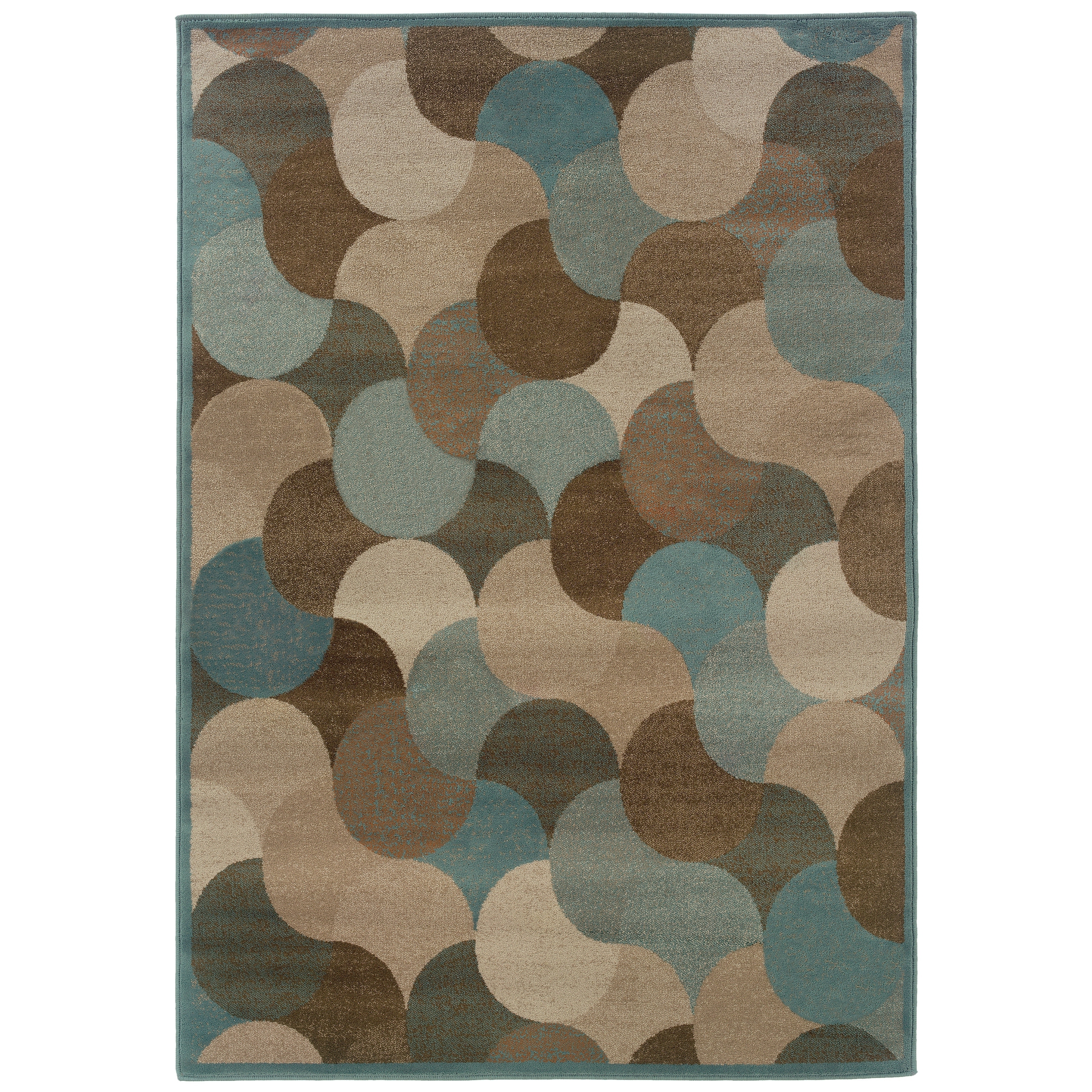 Abstract Beige/ Stone Blue Area Rug (67 X 96)