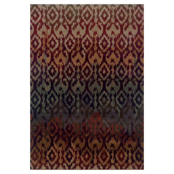 Ikat Design Red/ Multi Area Rug (7'10 x 10'10) Style Haven 7x9   10x14 Rugs