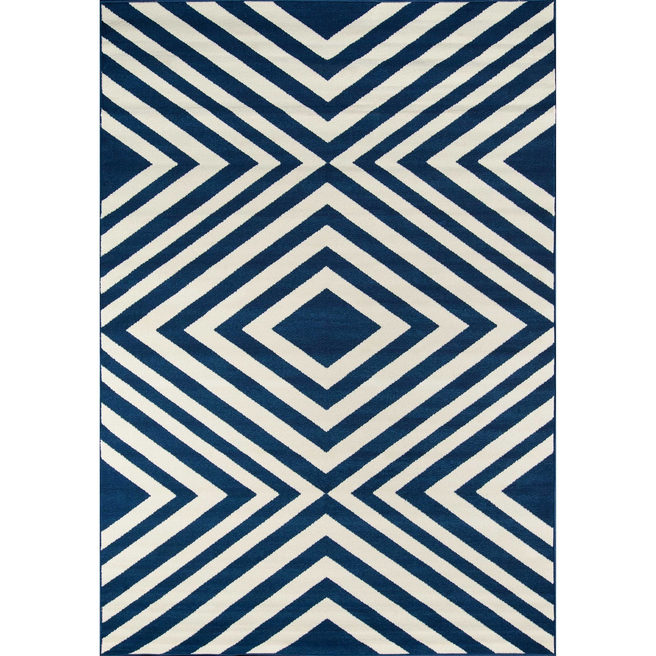 Indoor/ Outdoor Navy Zig Zag Rug (53 X 76)