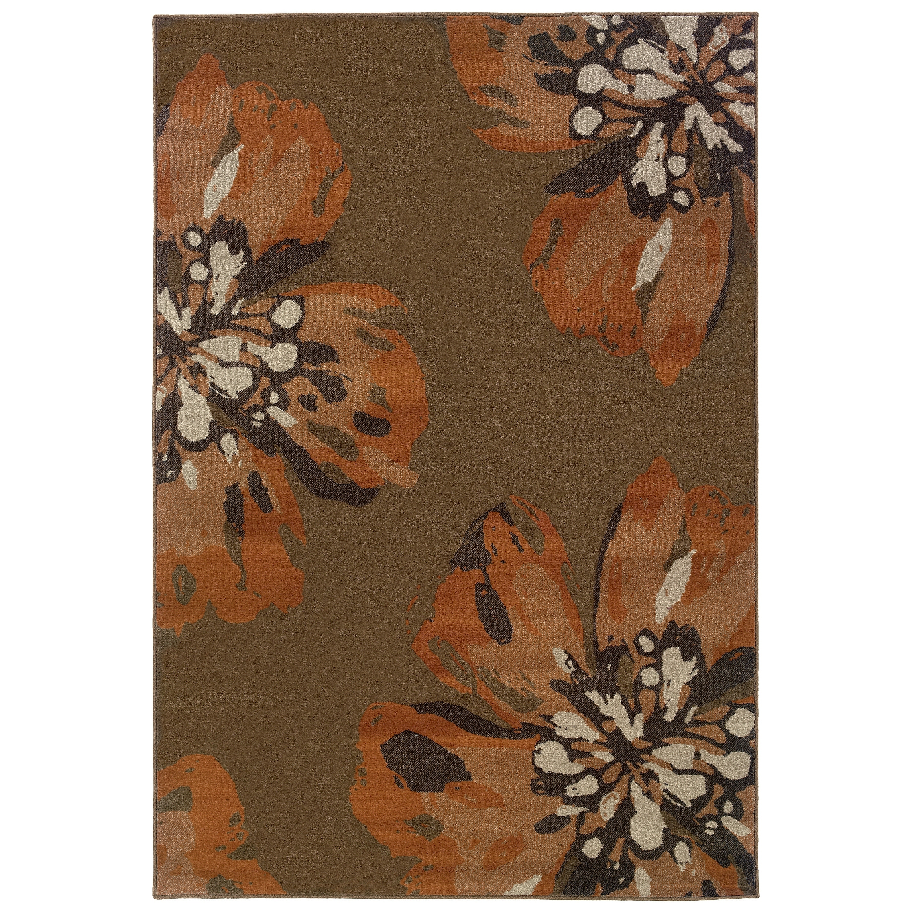 Floral Brown/ Orange Polypropylene Rug (67 X 96)