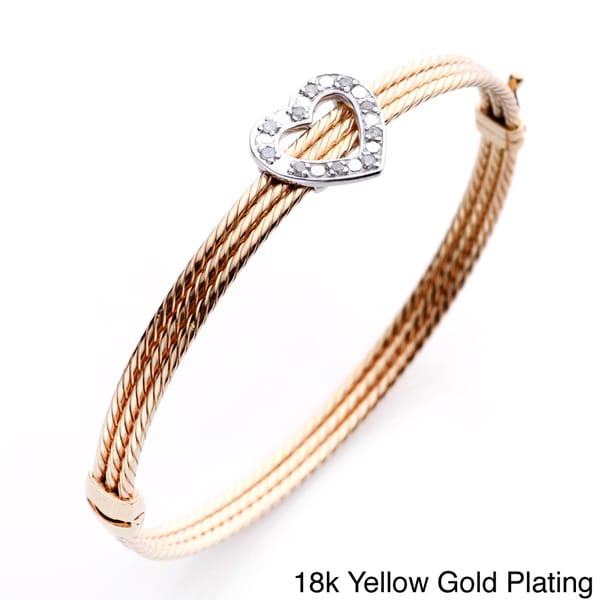 Shop 18k Gold over Silver 1/5ct TDW Diamond Heart Bangle Bracelet