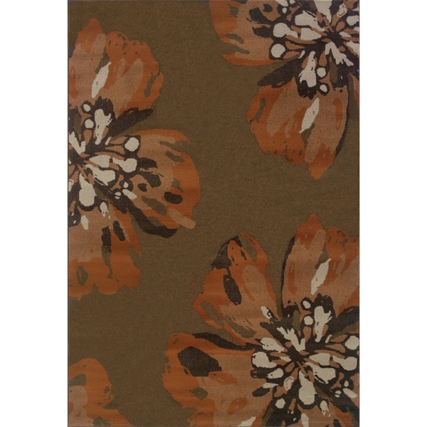 Floral Contemporary Brown/ Orange Rug (3'10 x 5'5) - 3'10" x 5'5"