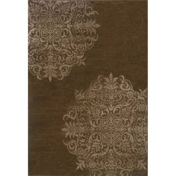 Brown and Stone Stamped Medallion Area Rug - 7'10 x 10'10