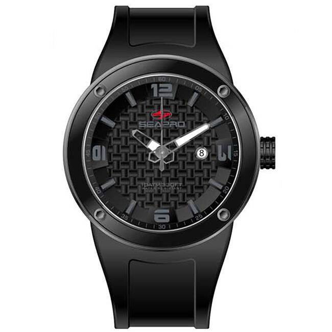 Seapro Men's Black Dial Silicone Strap Diver Watch