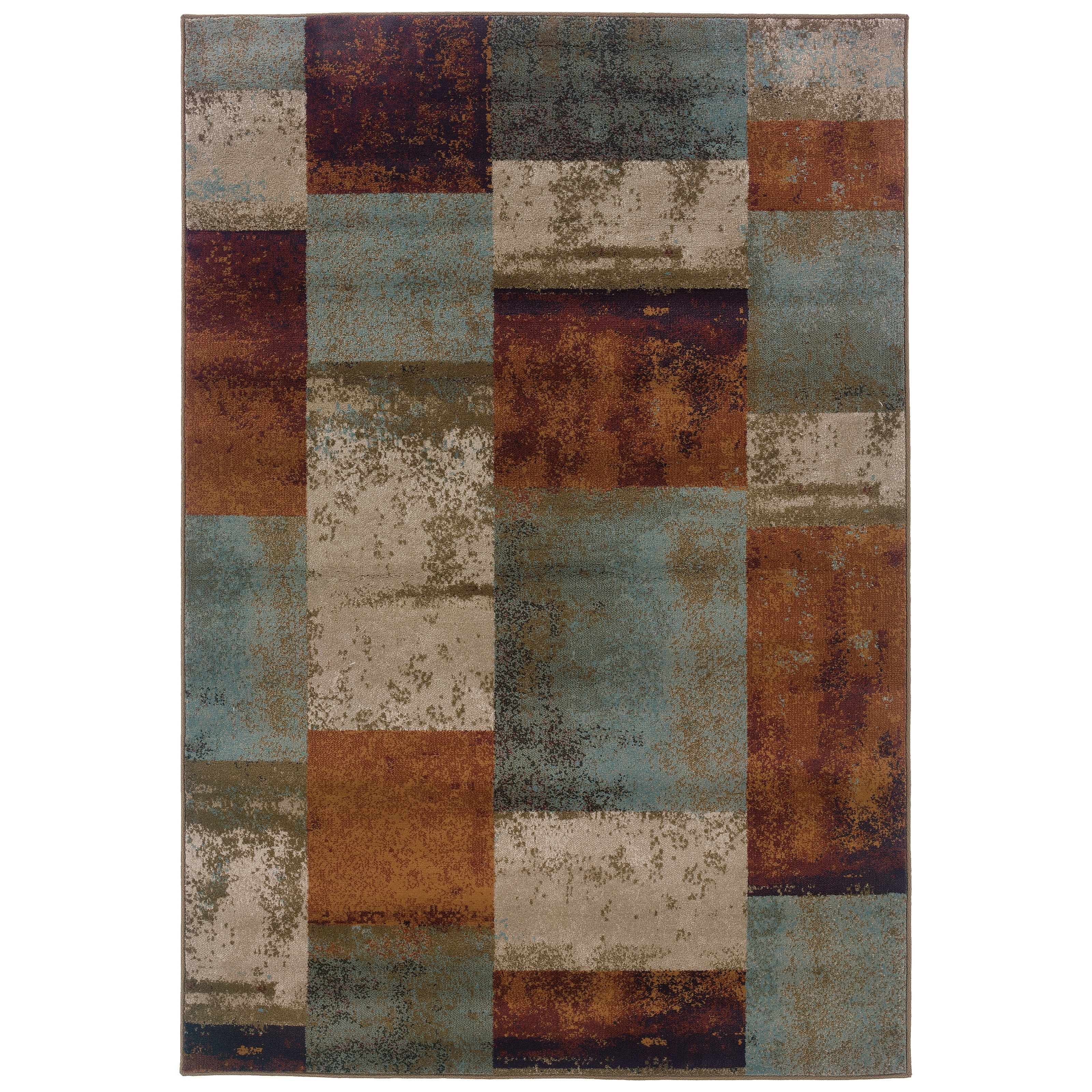 Geometric Block Blue/ Orange Area Rug (111 X 33)