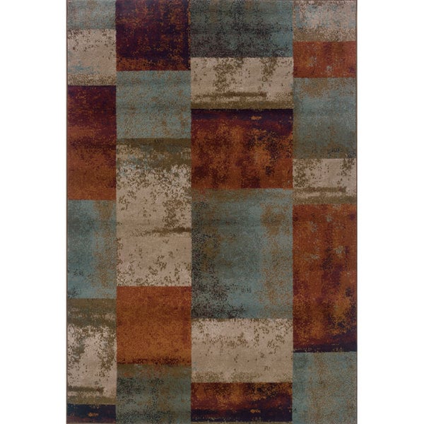 Shop Geometric Block Blue/ Orange Area Rug (5'3 x 7'6) - 5 