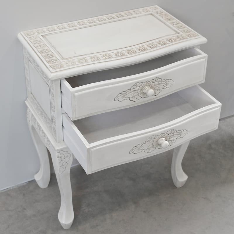 Windsor Carved 2-Drawer End Table - Antique White