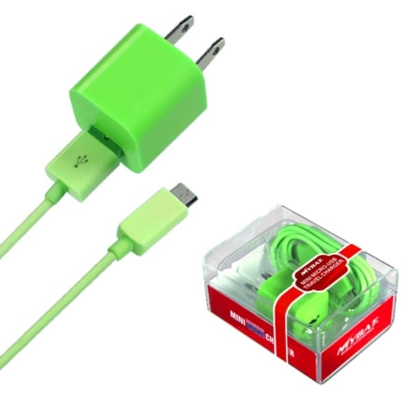 BasAcc Green 2-in-1 Micro USB Travel Charger with USB Port