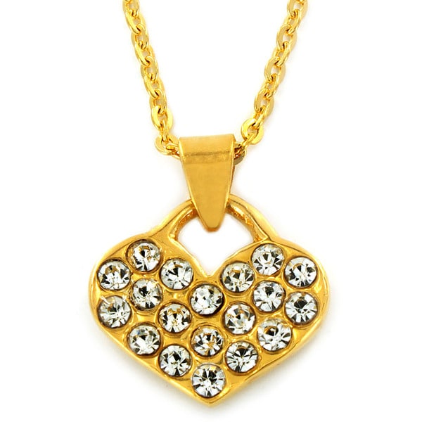Gold Plated Stainless Steel Crystal Pave Heart Necklace