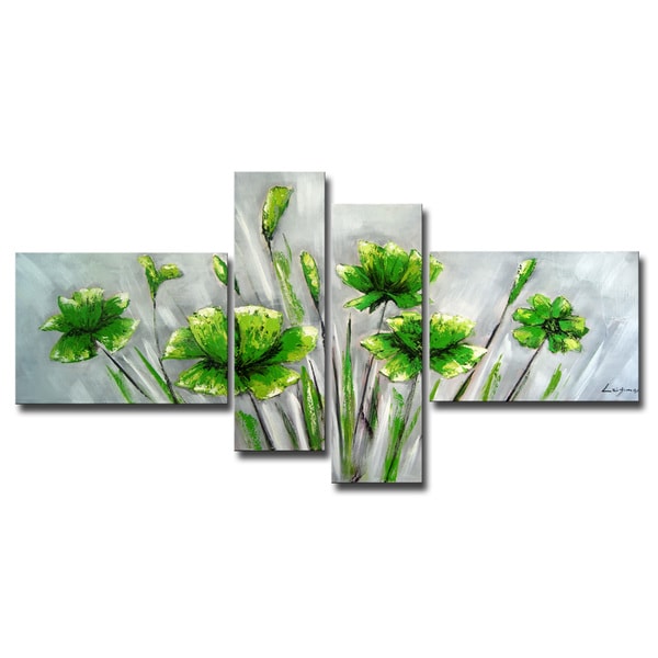 Hand painted 'Flower 463' 4 piece Gallery wrapped Canvas Art Set Canvas