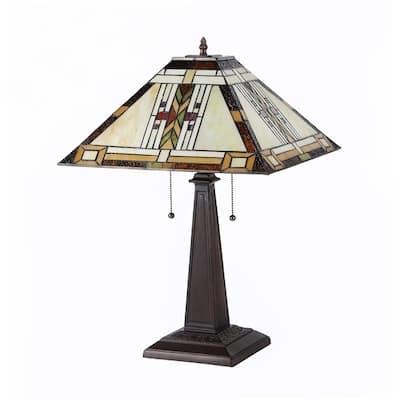 Tiffany Style Mission Design 2-light Tan Table Lamp