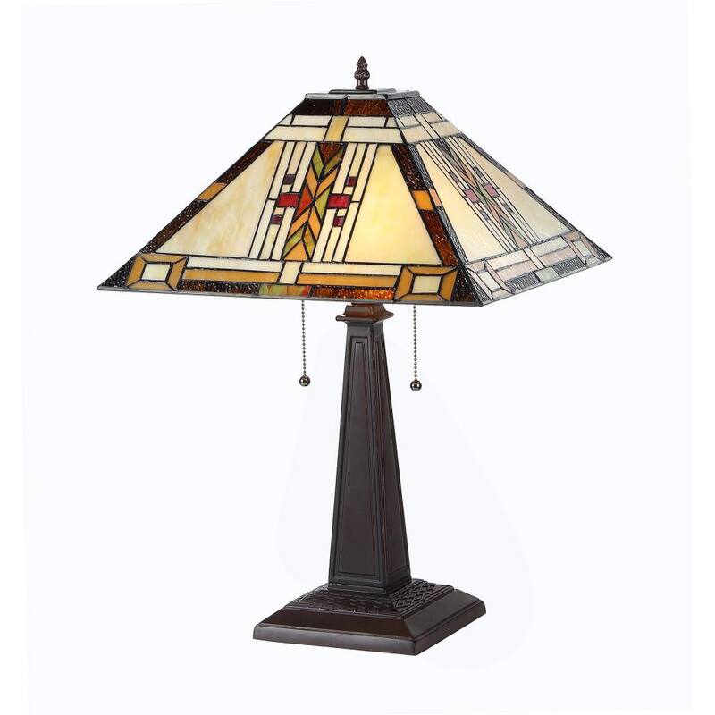Tiffany Style Mission Design 2-light Tan Table Lamp