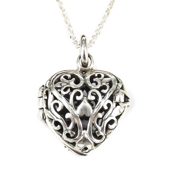 Sterling Silver Romantic Filigree Heart Locket Necklace (Thailand ...