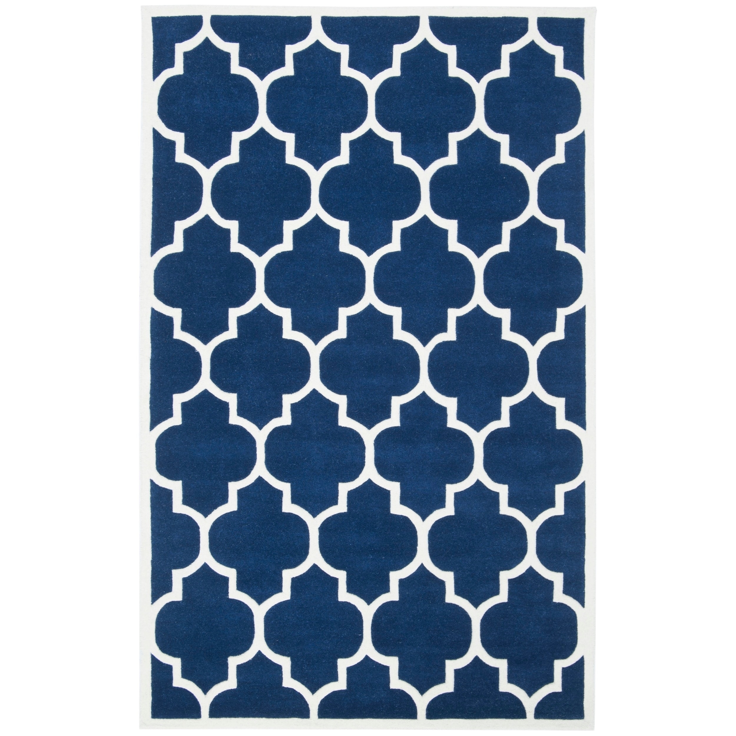 Handmade Moroccan Dark Blue Wool Rug With Thick Pile (4 X 6)