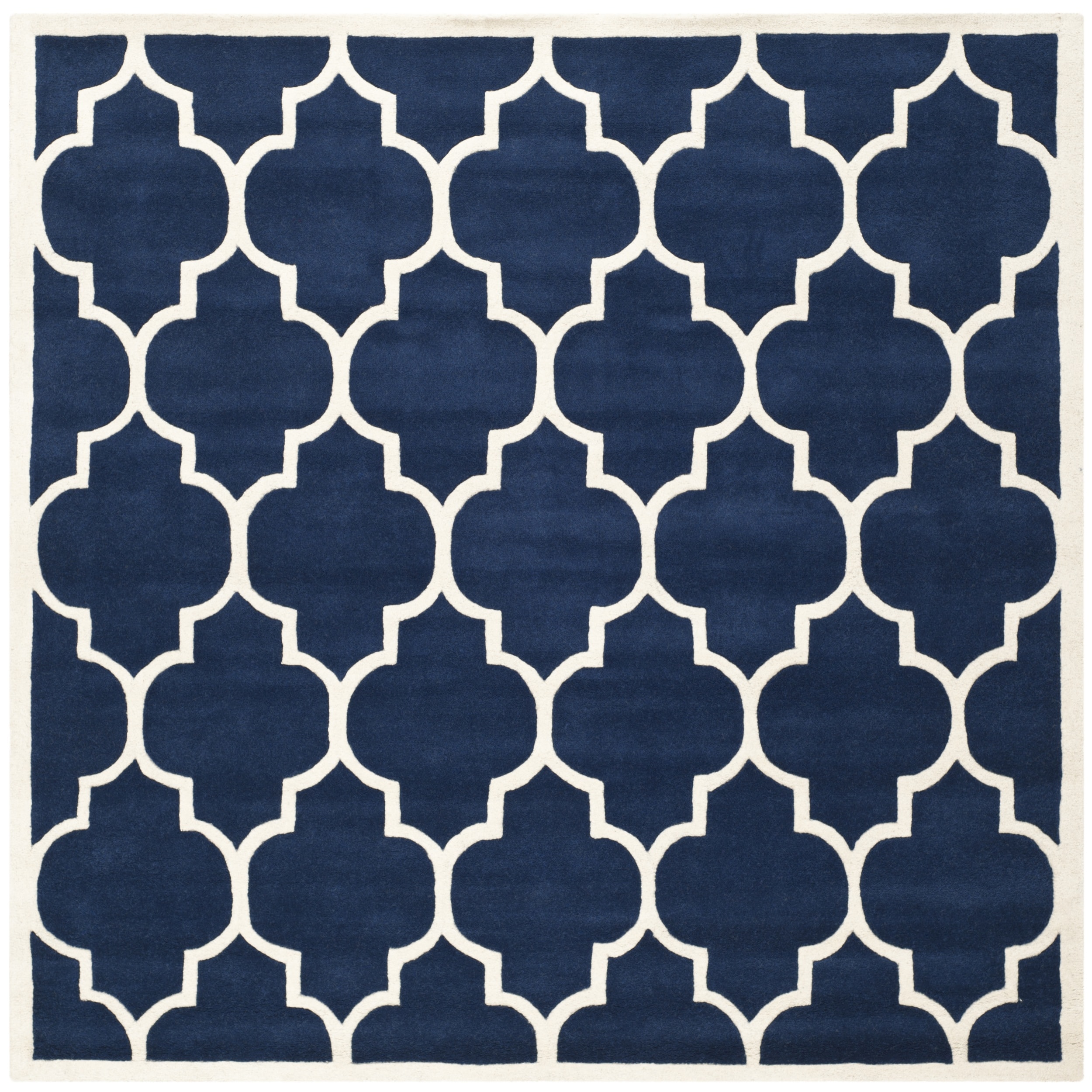 Handmade Moroccan Dark Blue Pure Wool Rug (7 Square)