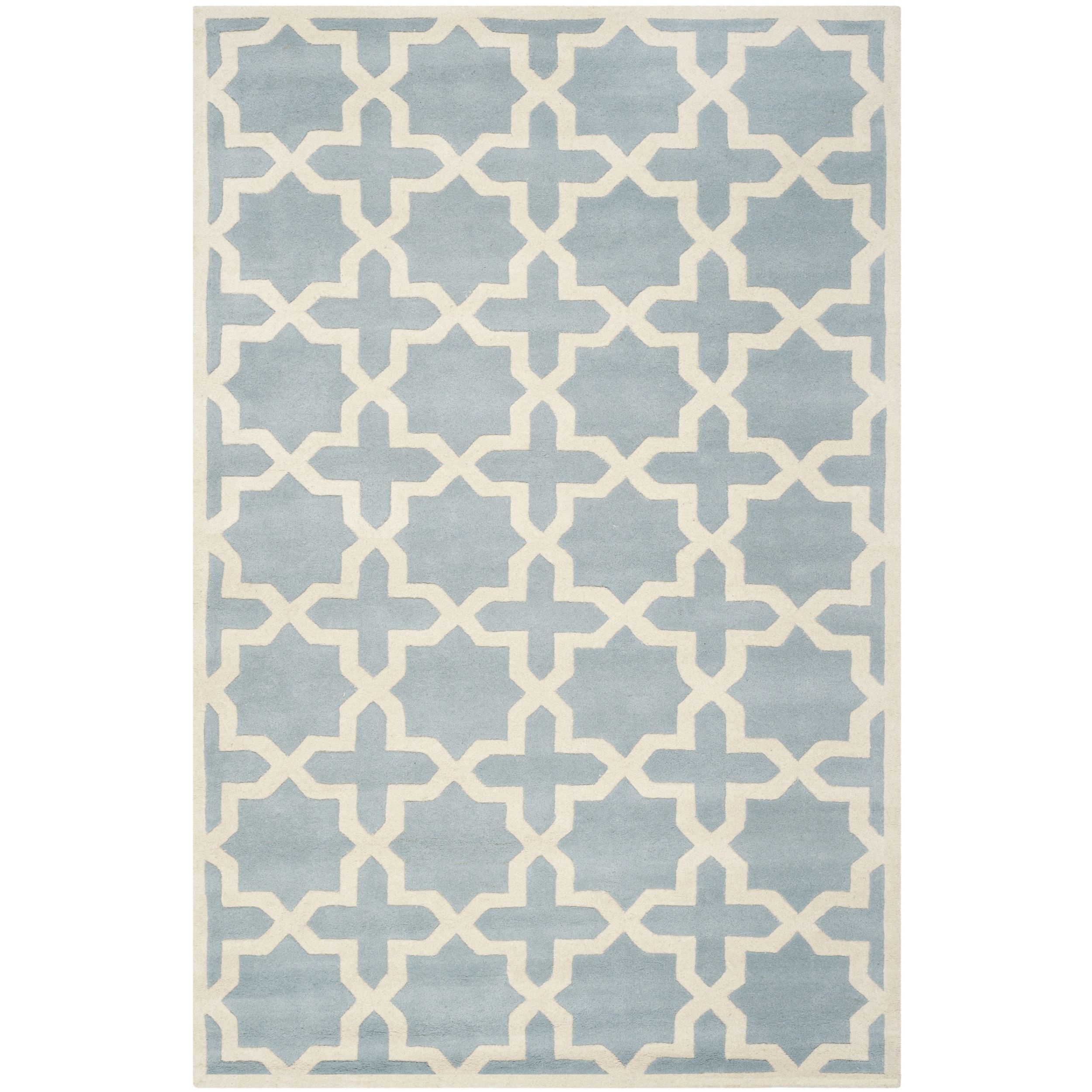 Handmade Geometric Moroccan Blue Wool Rug (4 X 6)