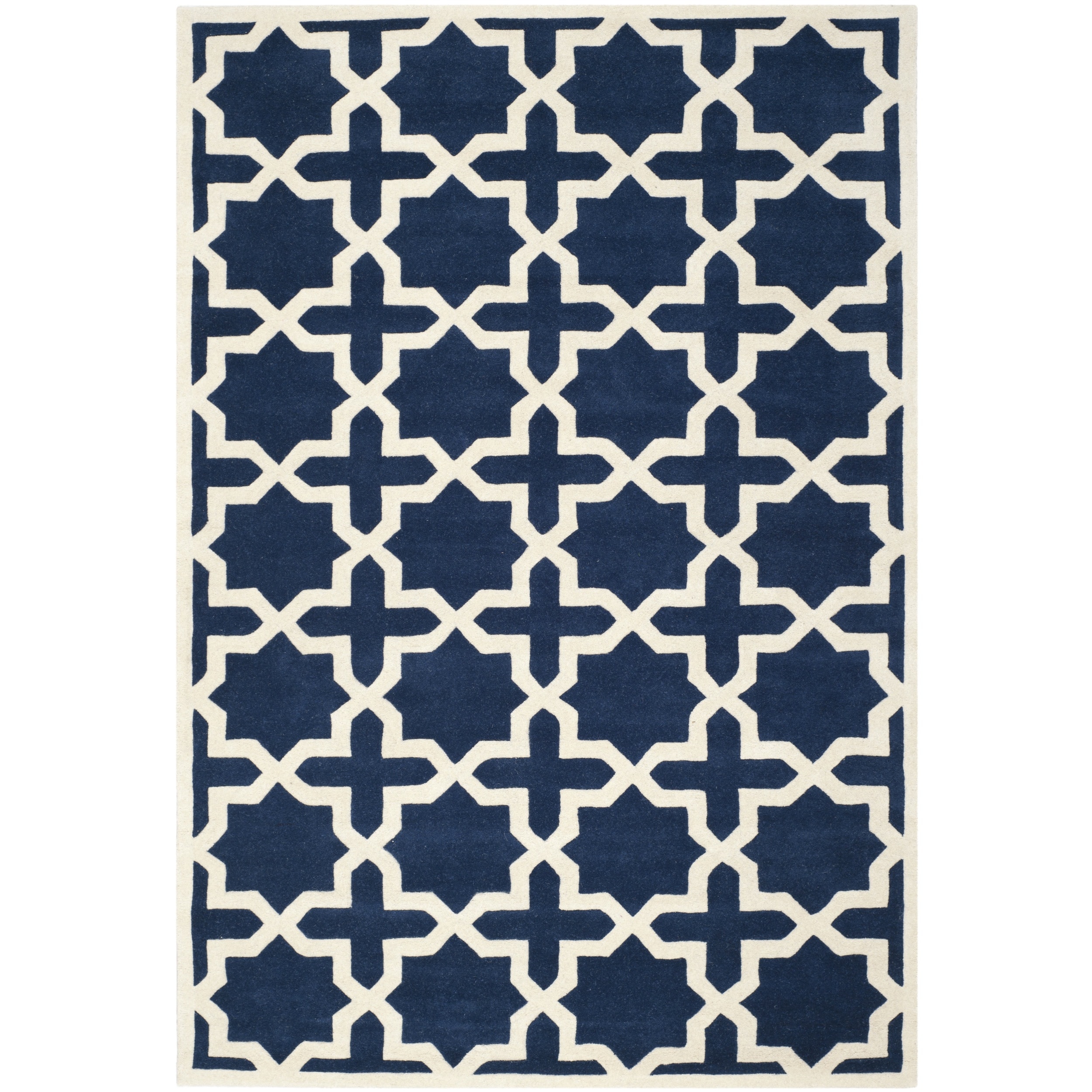 Handmade Moroccan Dark Blue Indoor Wool Rug (5 X 8)