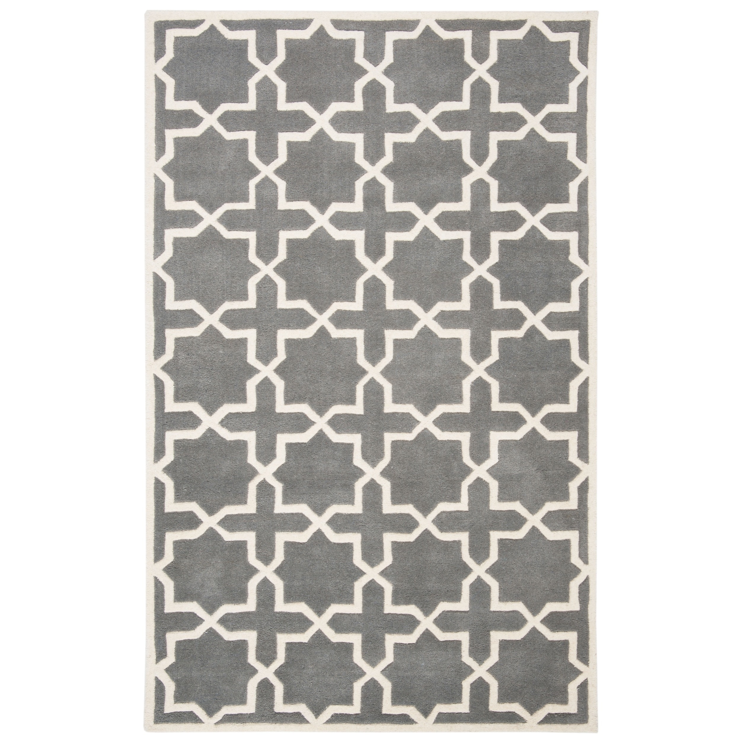 Handmade Moroccan Dark Grey Geometric Wool Rug (5 X 8)