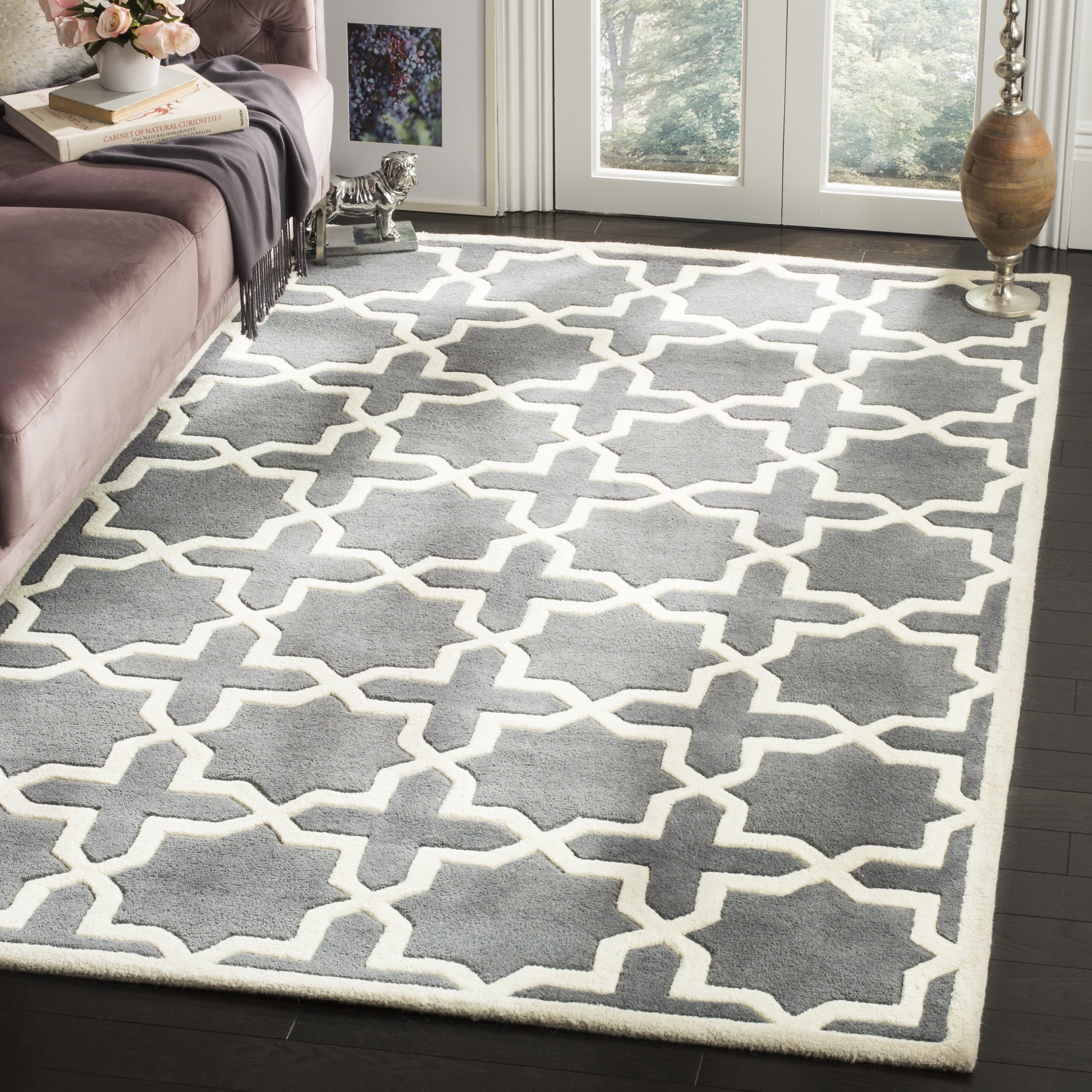 Handmade Moroccan Dark Grey Cross Pattern Wool Rug (89 Square)