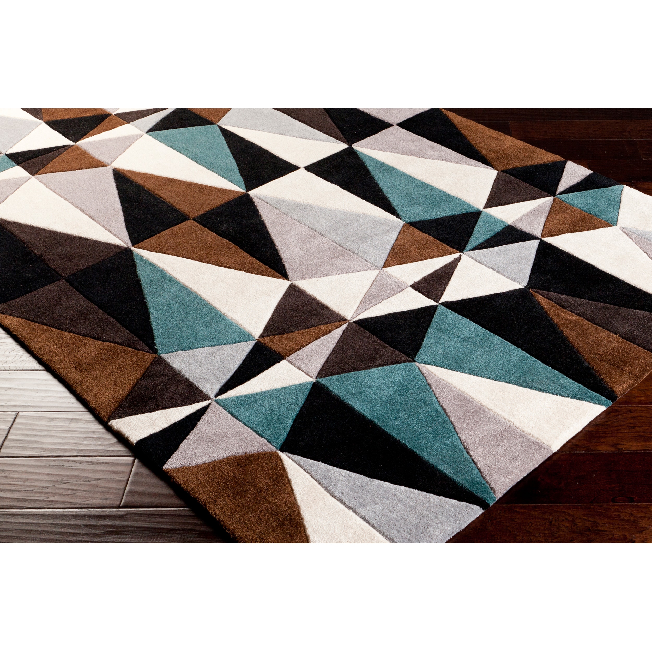 Hand tufted Kaleidoscope Teal Contemporary Geometric Rug (5 X 8)