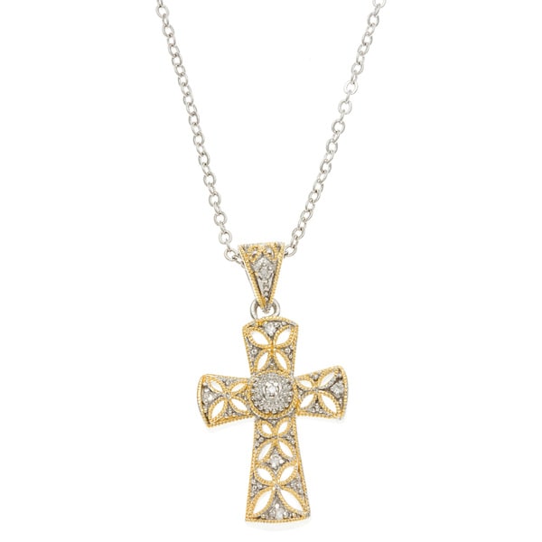 Kate Bissett Two tone Round cut Clear Cubic Zirconia Milligrain Cross