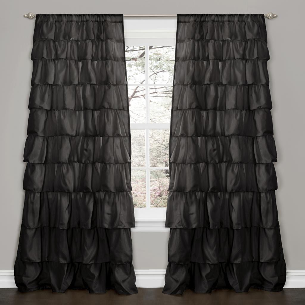 Lush Decor Black 84 inch Ruffle Curtain Panel