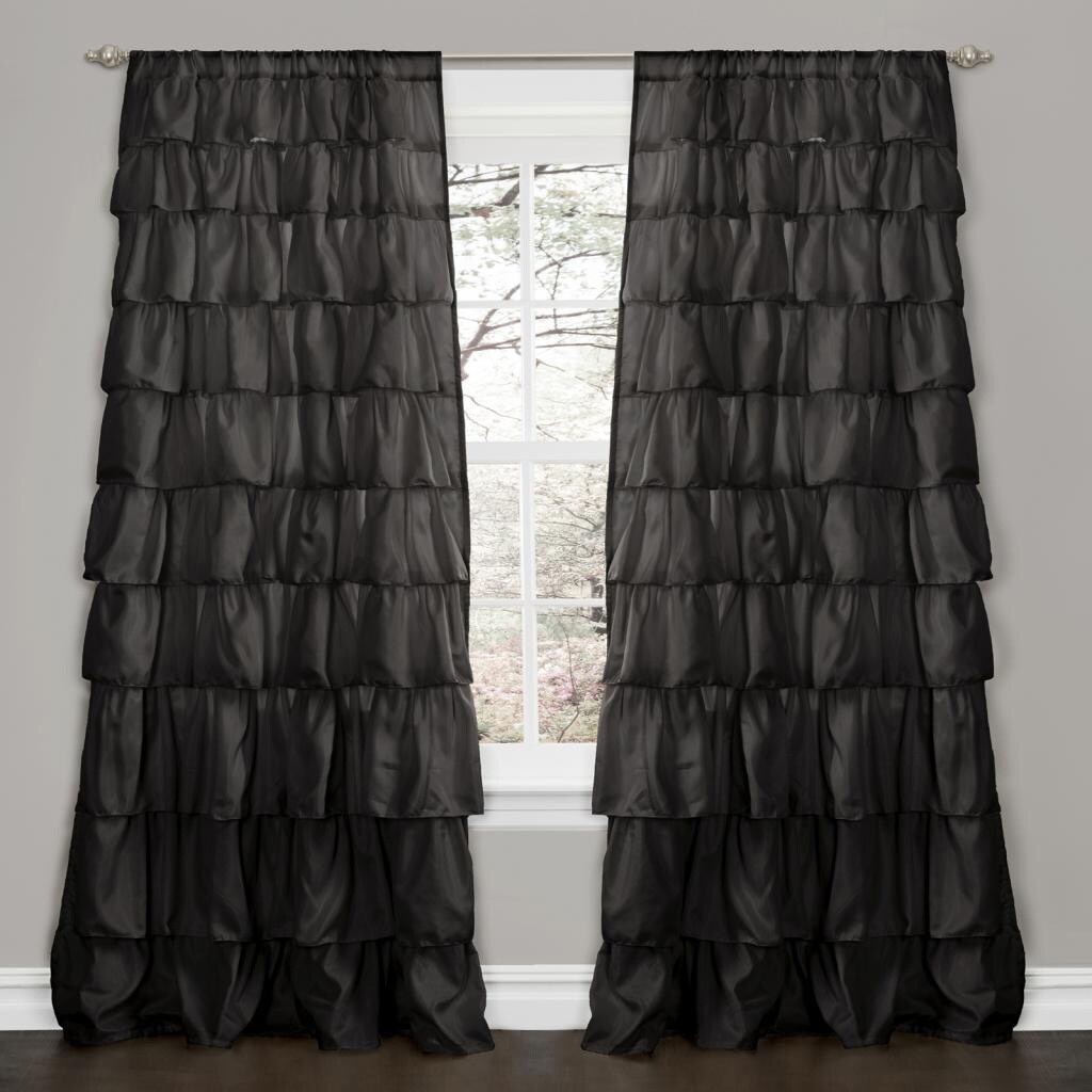 Lush Decor Black 84 inch Ruffle Curtain Panel
