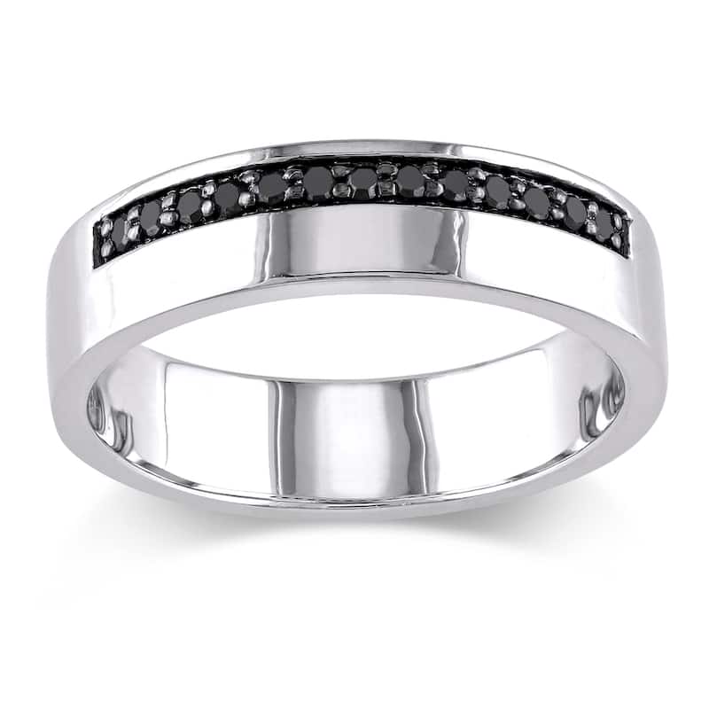 Miadora Sterling Silver Men's 1/5ct TDW Black Diamond Wedding Band Ring - 9