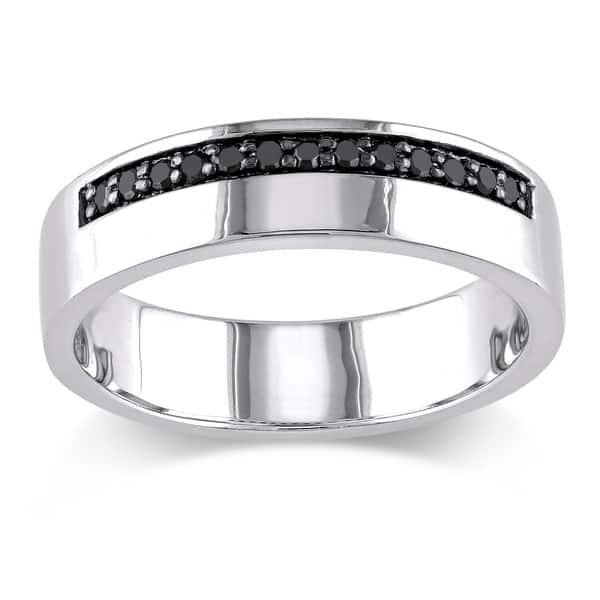 slide 6 of 6, Miadora Sterling Silver Men's 1/5ct TDW Black Diamond Wedding Band Ring 12