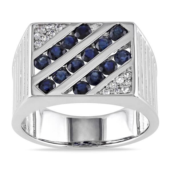slide 1 of 4, Miadora Sterling Silver Men's 2ct TGW Blue and White Sapphire Ring