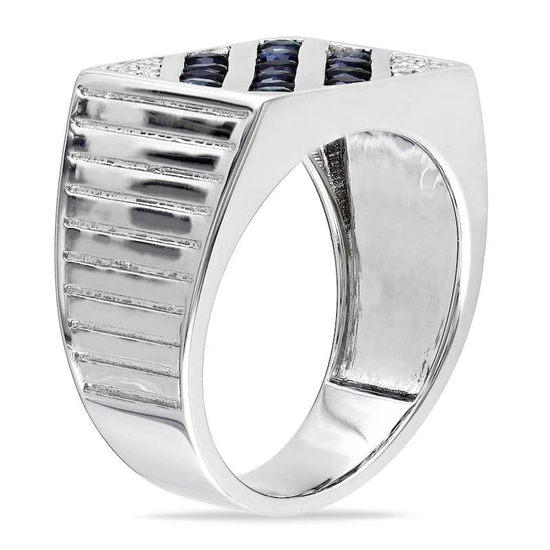 Miadora Sterling Silver Men's 2ct TGW Blue and White Sapphire Ring