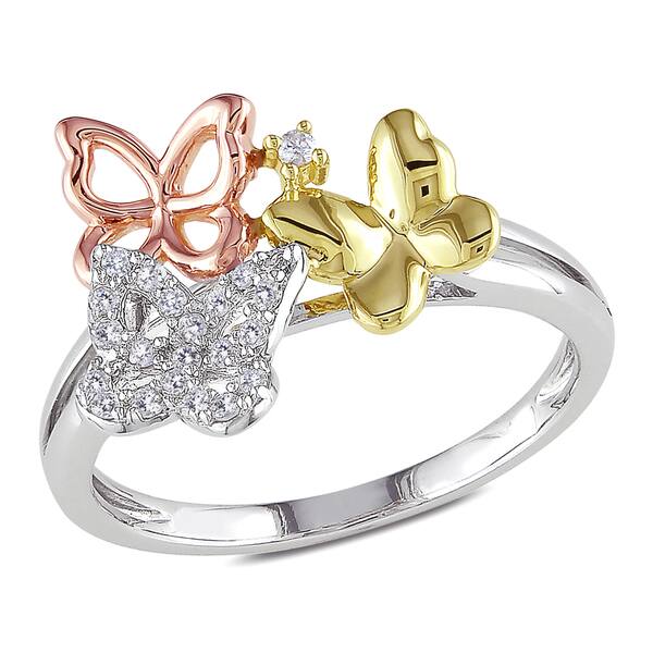 Miadora Tri-Color Gold 1/10ct TDW Diamond Butterfly Ring ...
