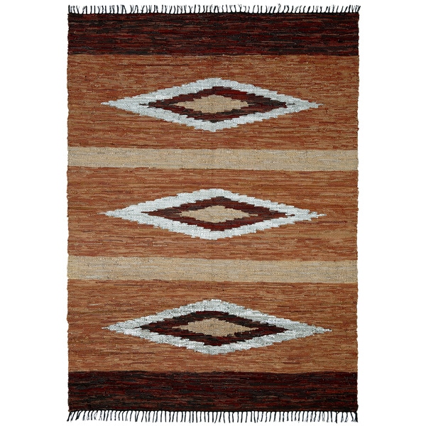 Hand-woven Matador Brown Leather Rug (10' x 14') - 10' x 14'