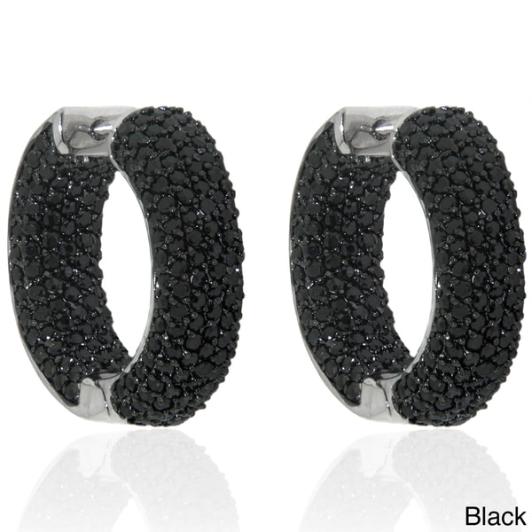 Silver Overlay Black or White Cubic Zirconia 24.5mm Inside out Hoop Earrings Dolce Giavonna Cubic Zirconia Earrings