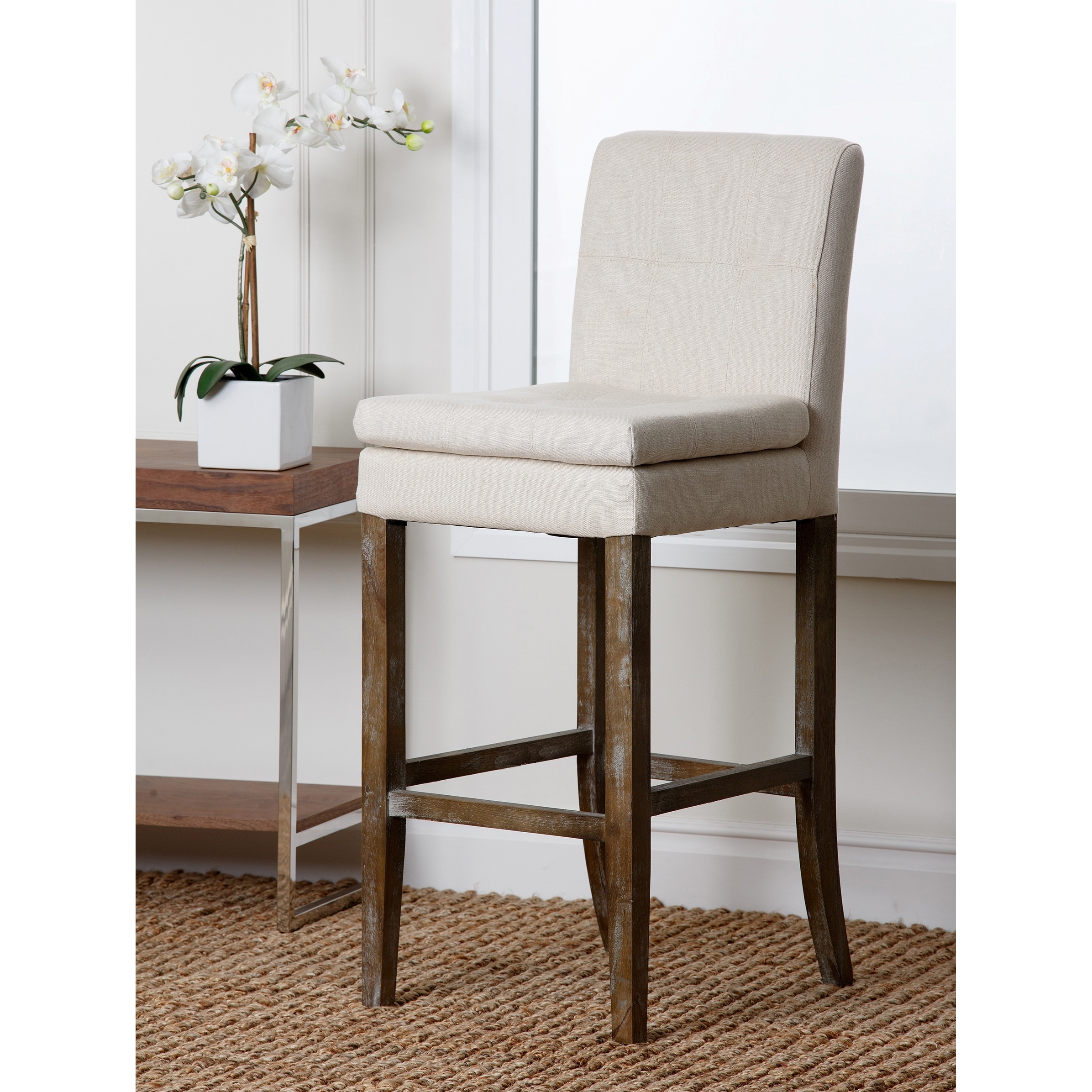 Abbyson Living Colin Ivory Linen Bar Stool