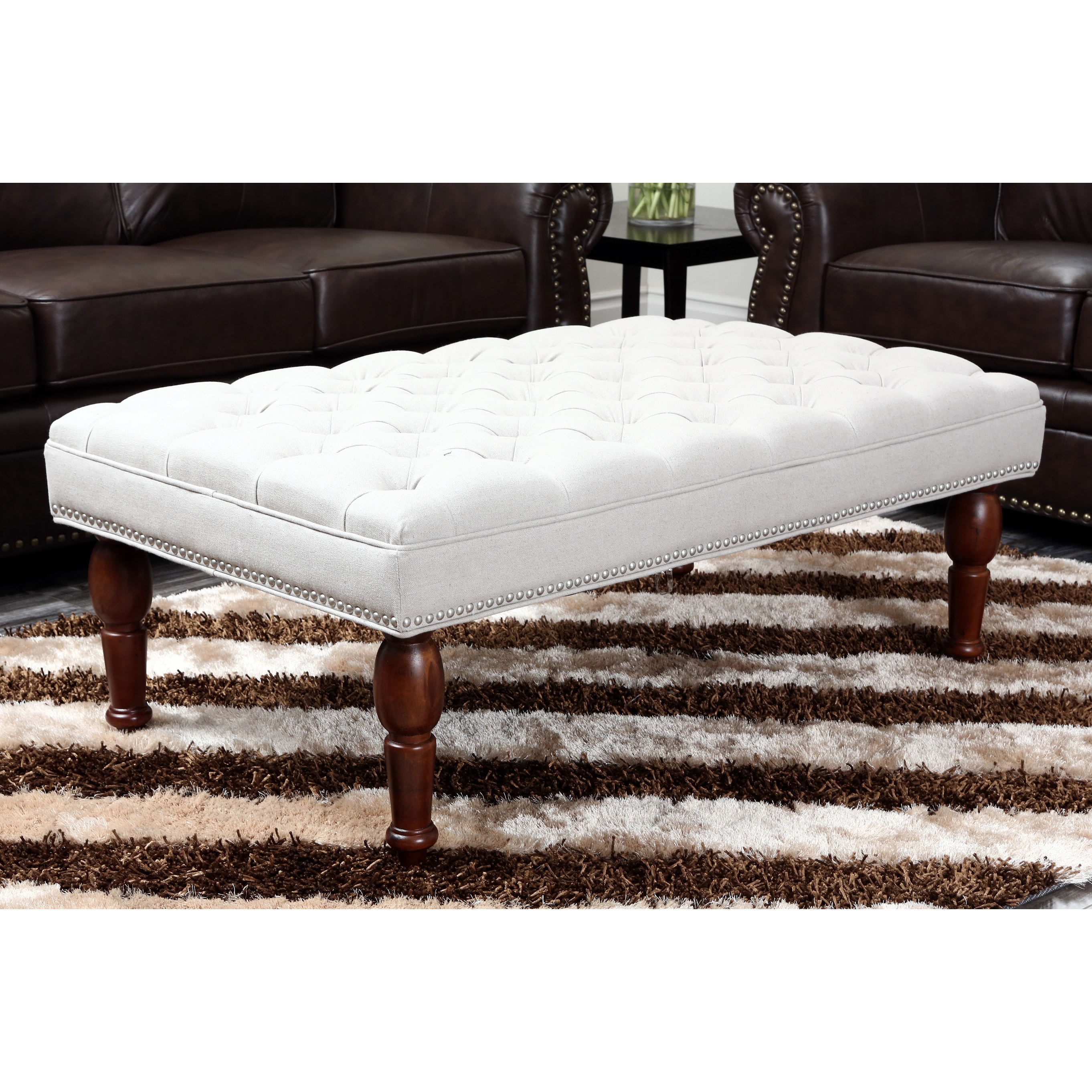 Abbyson Living Soho Tufted Linen Ottoman Bench